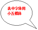 椭圆形标注:表中字体用小五楷体